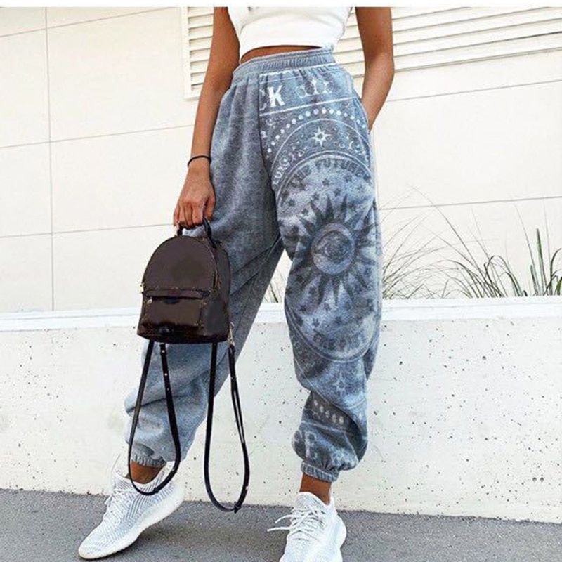 Autumn Pattern Starry Print Patchwork Pants Elegant Elastic Waist Pocket Overalls For Women Casual Streetwear Sweatpant