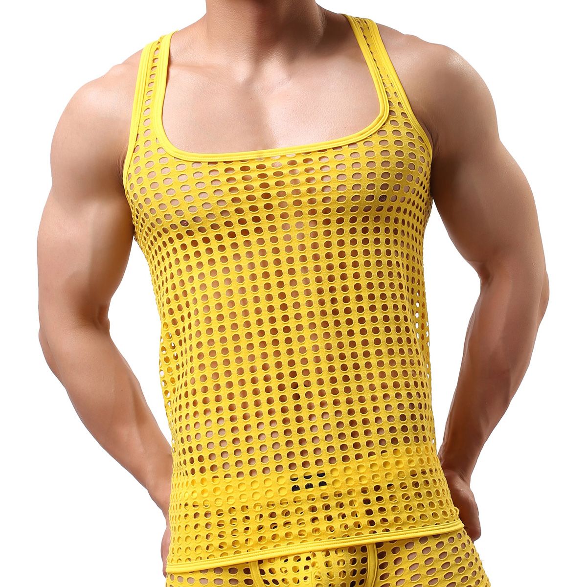 Mens y Mesh See-Through Shirts Short Sleeve Nightclub Sheer Tops Shirt Costume Fish Net t-Shirt