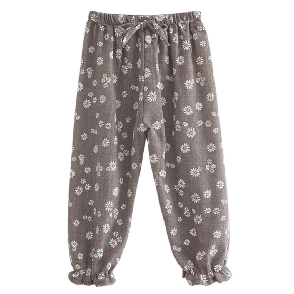 Kids Children Girls Cotton and Linen Pants Trousers Flower Print ers