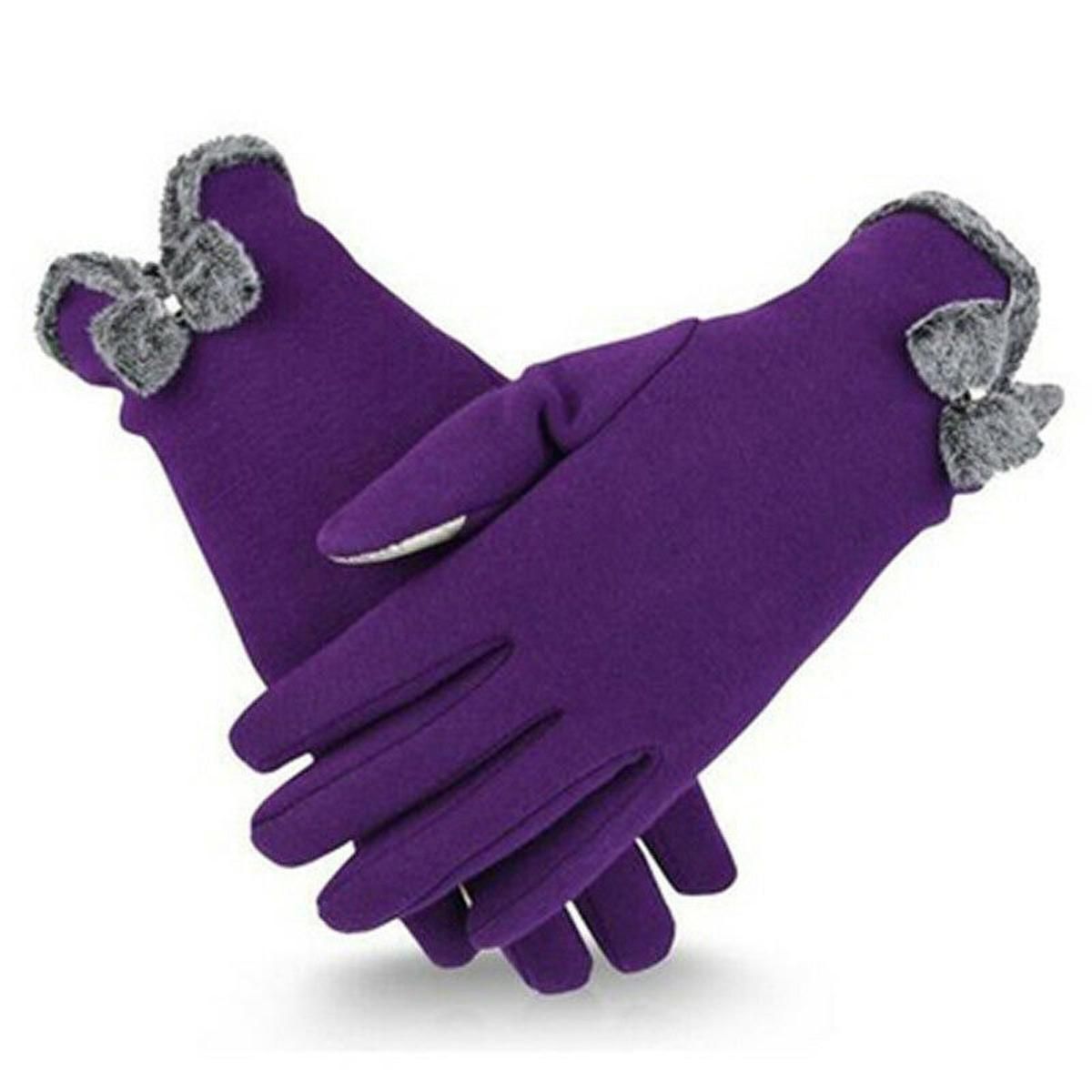 【BestGO】Ladies Bow Fleece Lined Warm Thick Touch Screen Full Finger Winter Gloves