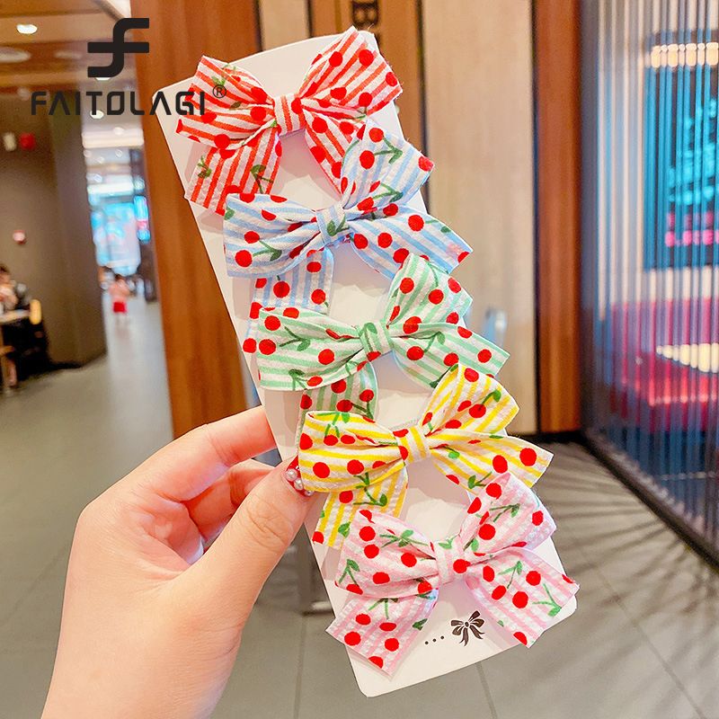 5Pcs/Set Hair Clips Sweet Floral Bows Kids Hairpins Plaid Princess Girls Barrettes Baby Hair Accessories