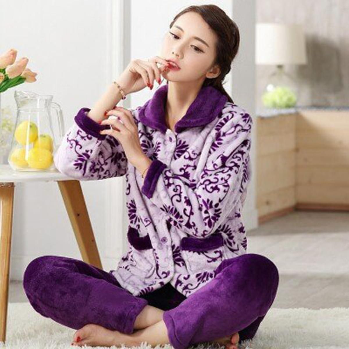 Women Pajamas Set Women Pyjamas Thick Flannel Female Warm Winter Pajama Set Long Sleeve Full Trousers Homewear Women Clothes