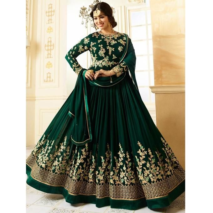 Green Georgette Semi Stitched Gown for Women