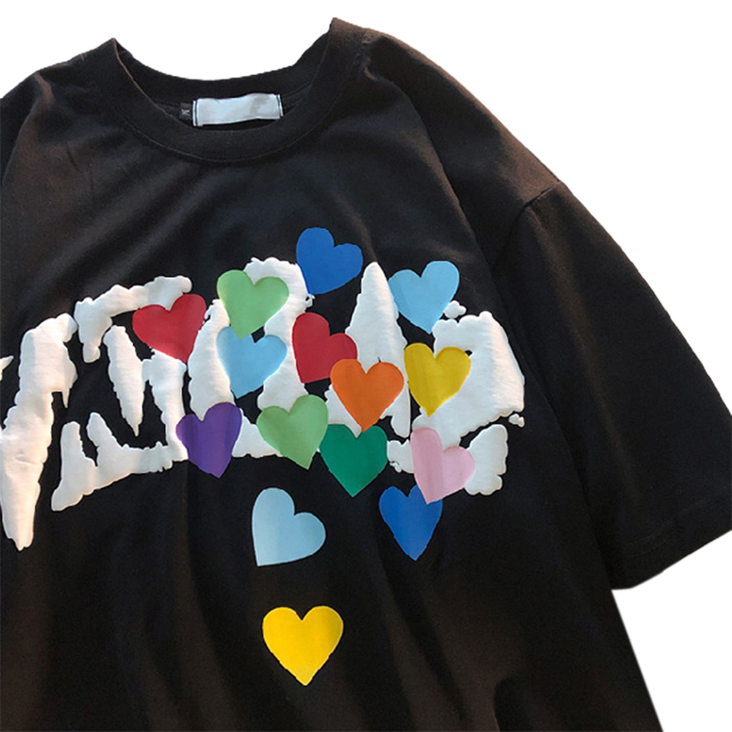Women Letter Love Printing Short Sleeve Blouse Half Sleeve O Neck Loose Couple T-shirt for Daily Wear