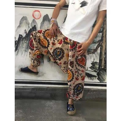 Men Women Baggy Harem Pants hop Joggers Causal Loose Trousers Aladdin Crotch Wide Leg Cotton Linen Pants Pantalones Hombre