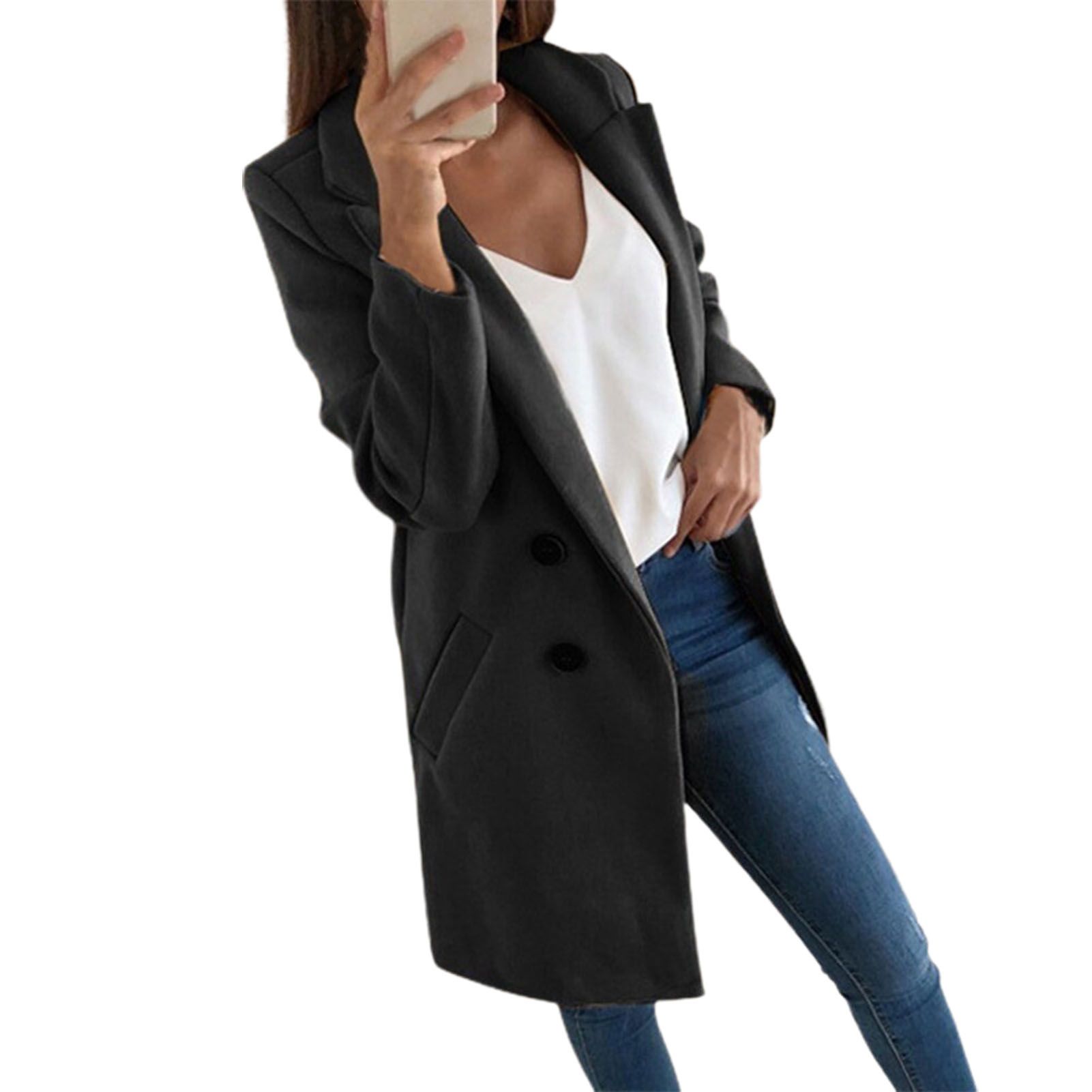 Woolen Overcoat Two Buttons Lapel Slim Warm Woolen Overcoat