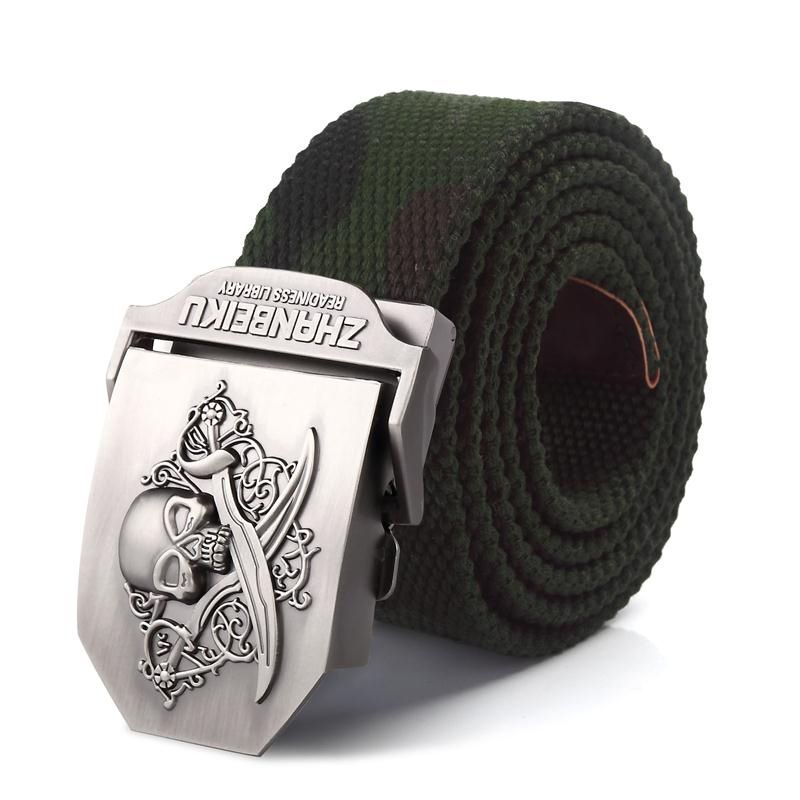 SupSindy canvas belt Pirate Skull Alloy buckle military men belt Army tactical belts for Men best quality Male strap Army green