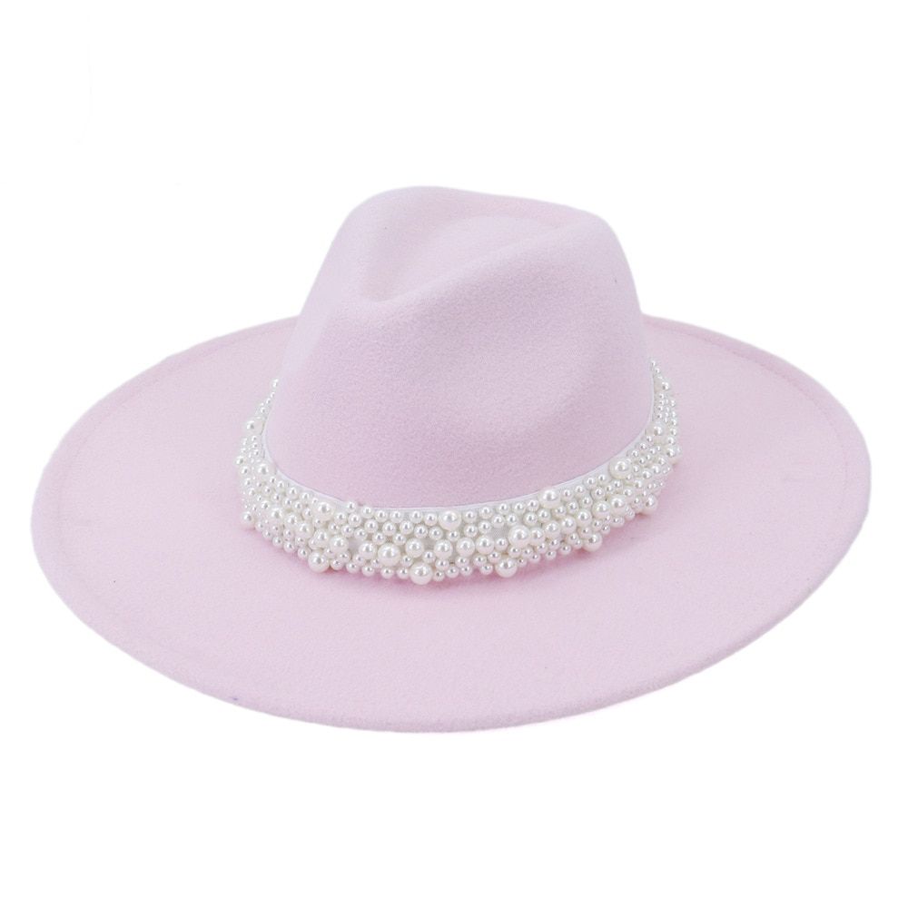 Fedora Hat Simple new peach heart top jazz top hat women elegant pearl 9.5CM big brim hat autumn and winter couple hat wholesale