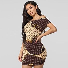 2019 fashion new print dress sexy nightclub short ladies dress chain print casual dress