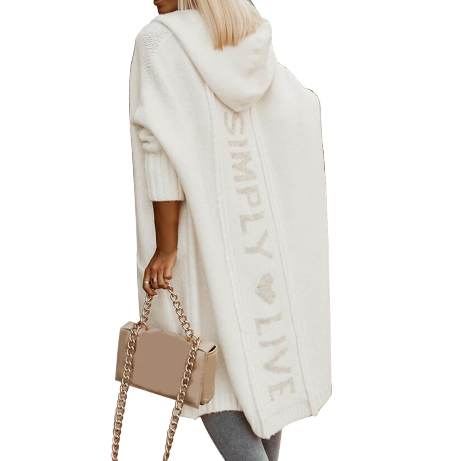 Coat Hooded Pure Color Knitting Overcoat