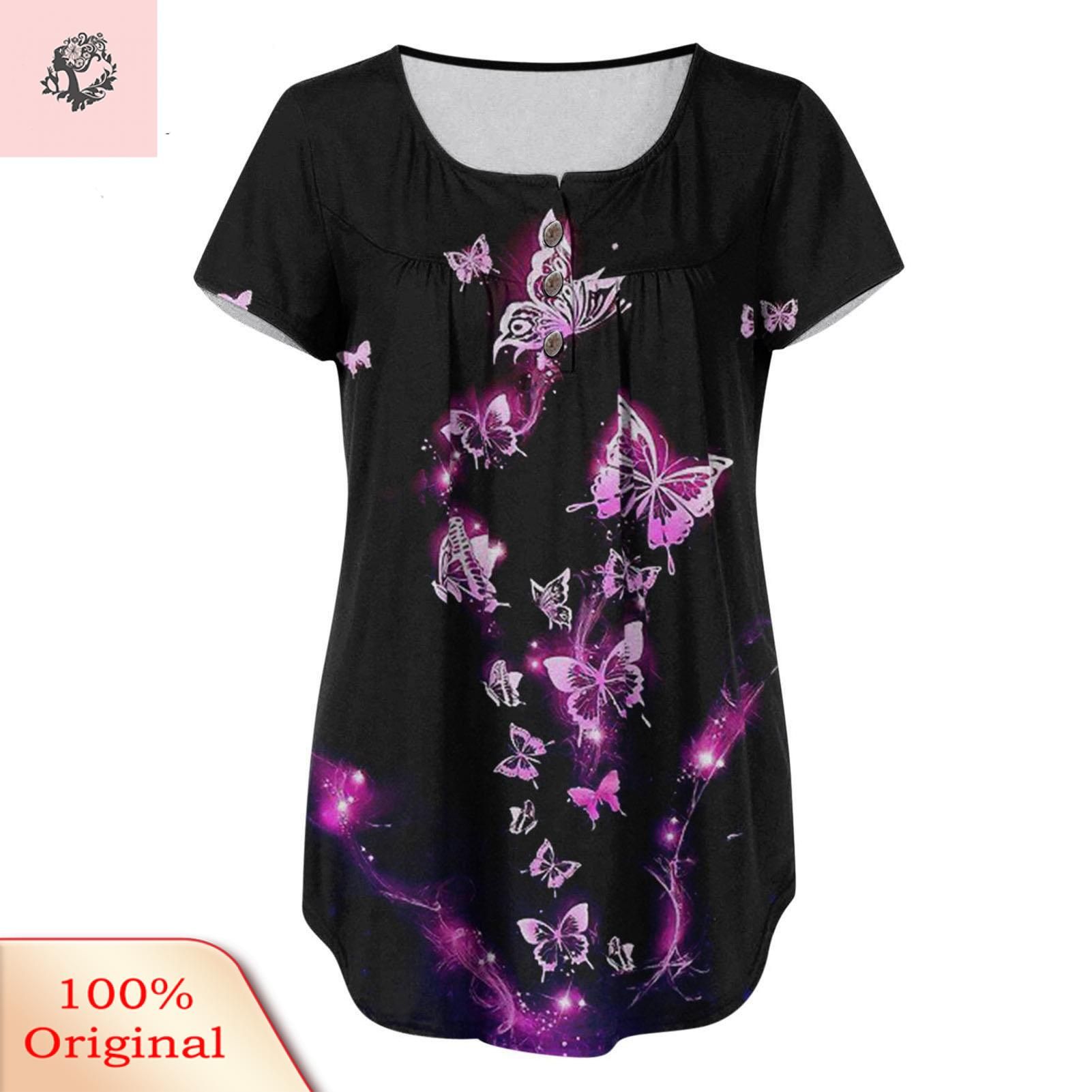 Sunnyheart Fashion Blouse Good Elasticity Blooming Flower Printing Tunic Top