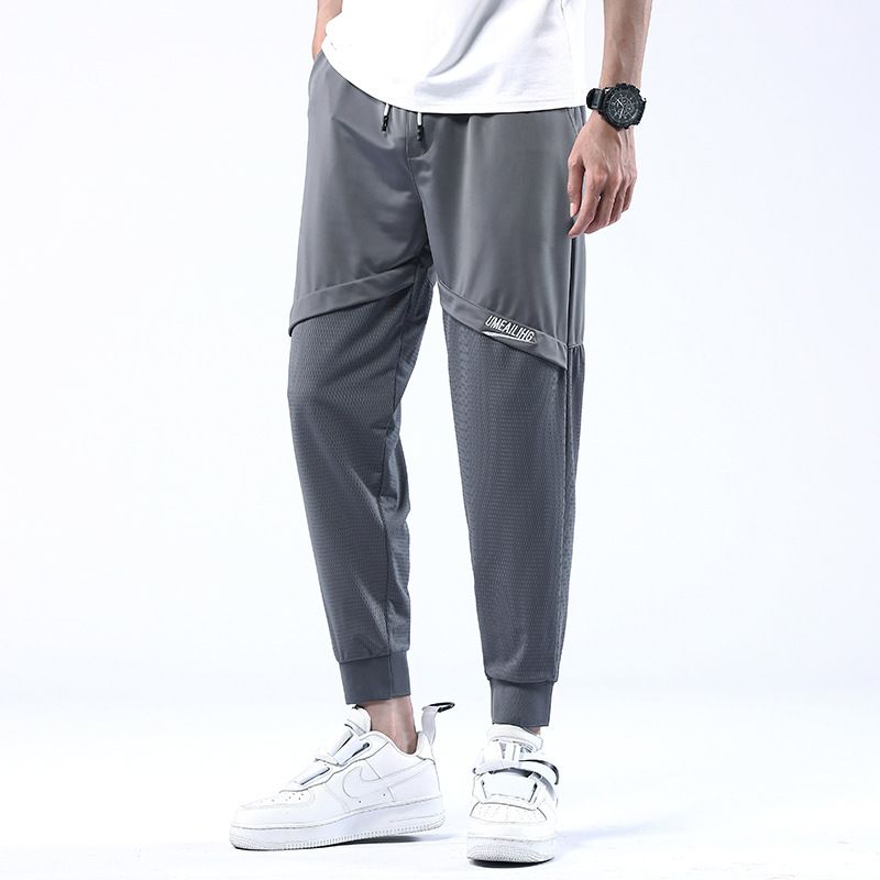Summer Ice Silk Ultra-thin Mesh Casual Pants Men's Nine Points Quick-drying Air Conditioning Harlan Tooling Beam Feet Sports Pants