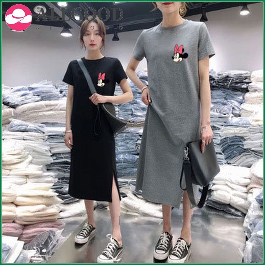 Girls Summer Dresses  Gray Casual Print Split T-shirt Long Dress for Girls Clothes Teen Kids Clothing 12 13 14 Years Outfits