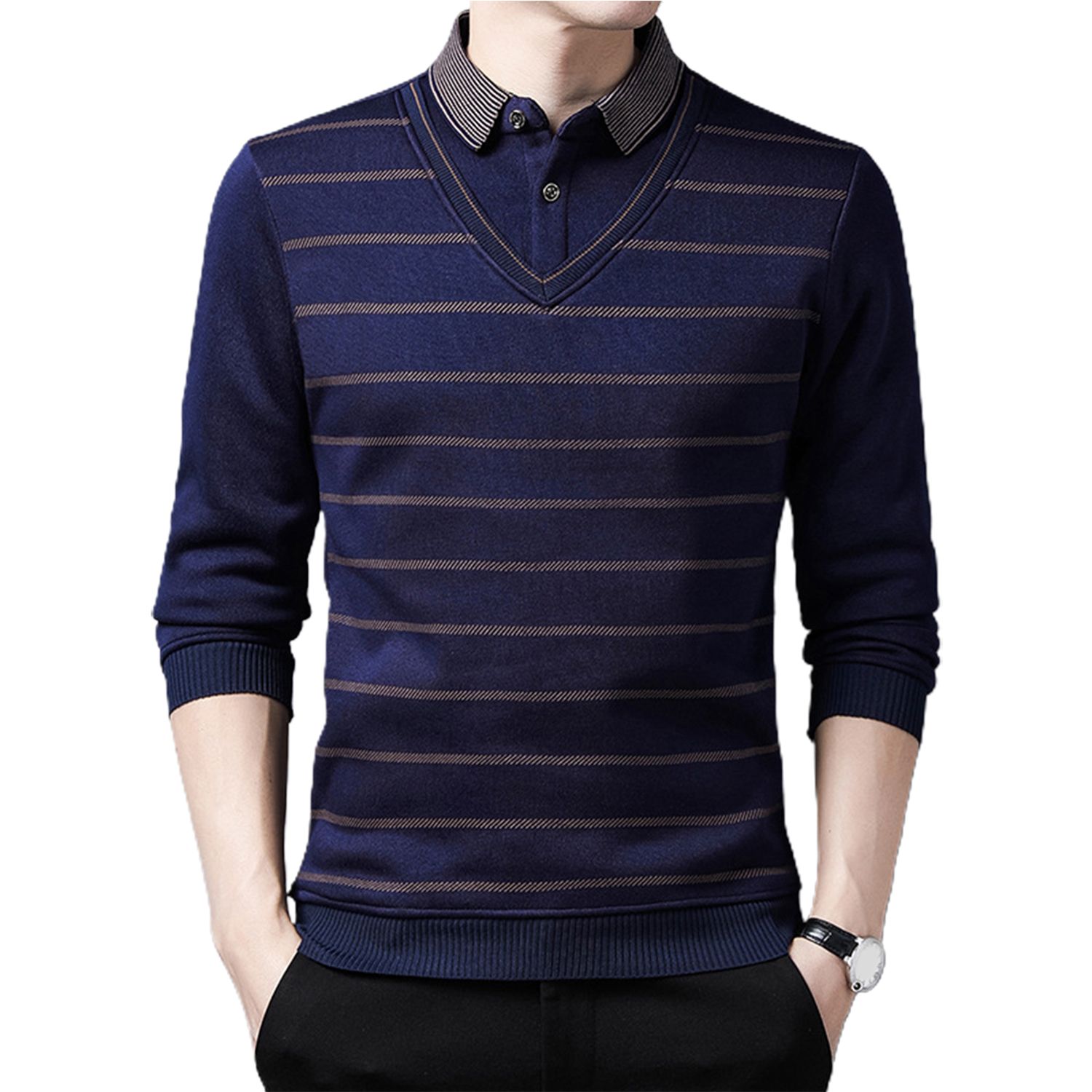 Men Sweater Fake Two-piece Young Male Sweater