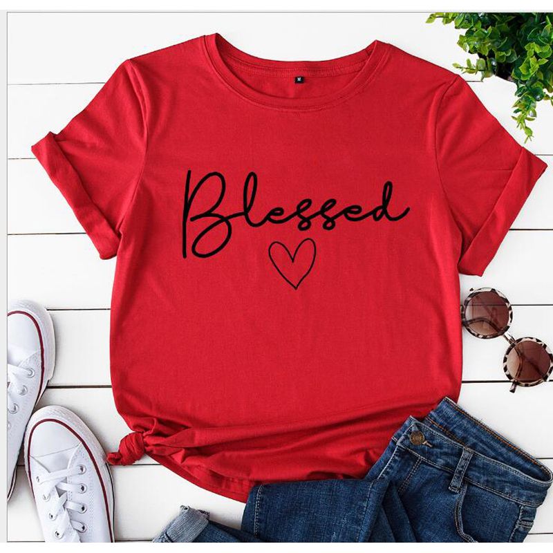 Blessed Heart Printing T-shirts Women Summer Clothes  T Shirt Harajuku Graphic Tee Casual Short Sleeve Tops for Women