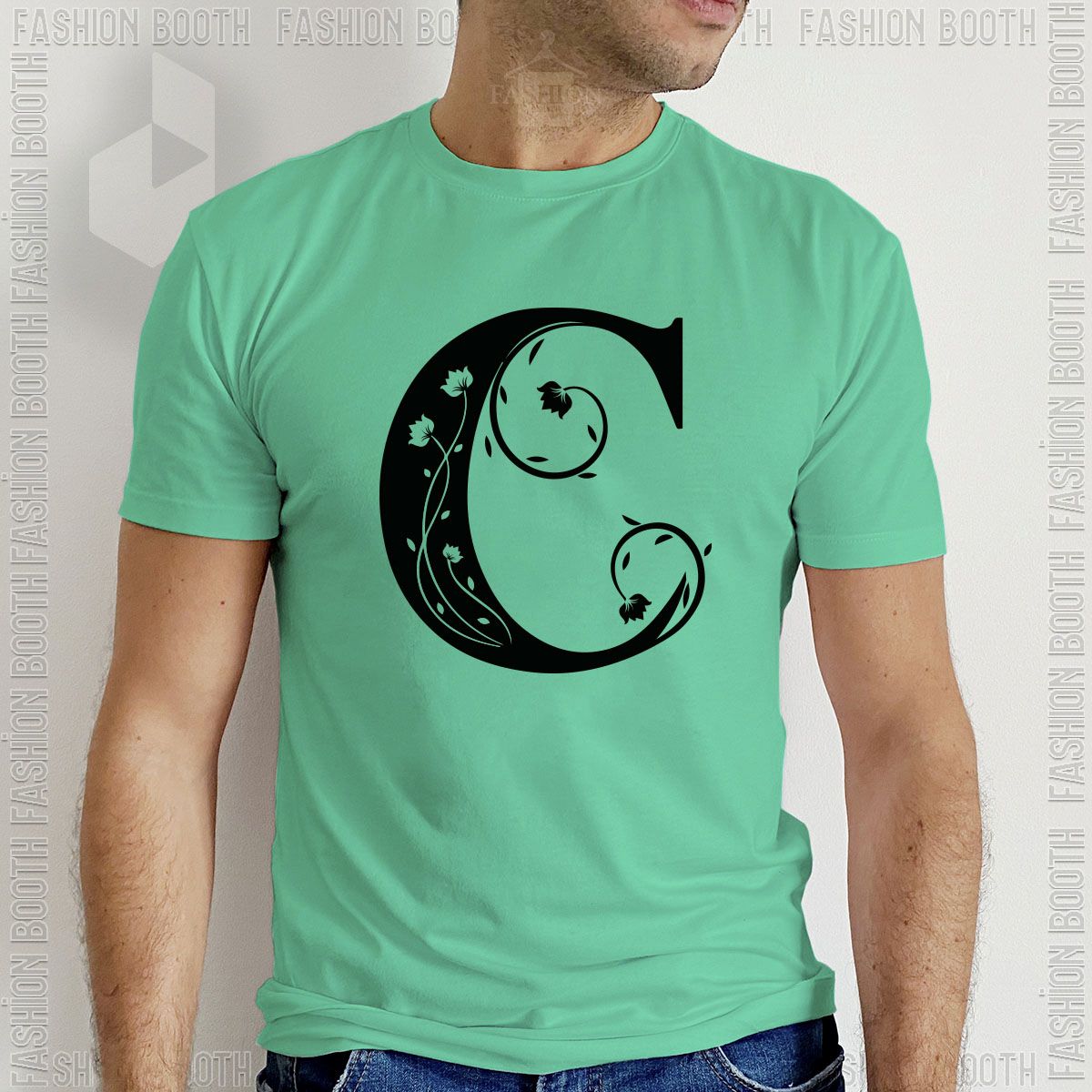 Alphabet C Typography   T-shirt  Round Neck T-Shirt for Men
