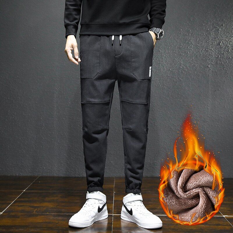 Winter Men's Warm Thick Harem Pants Fashion Black Gray -green Fleece Loose Trousers Male Brand Big Size 28-36 38