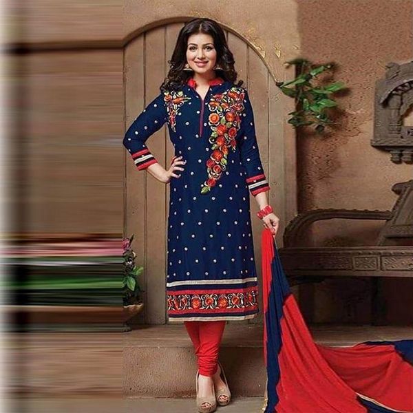 Navy Blue Cotton Un-Stitched Block Printed Shalwar Kameez