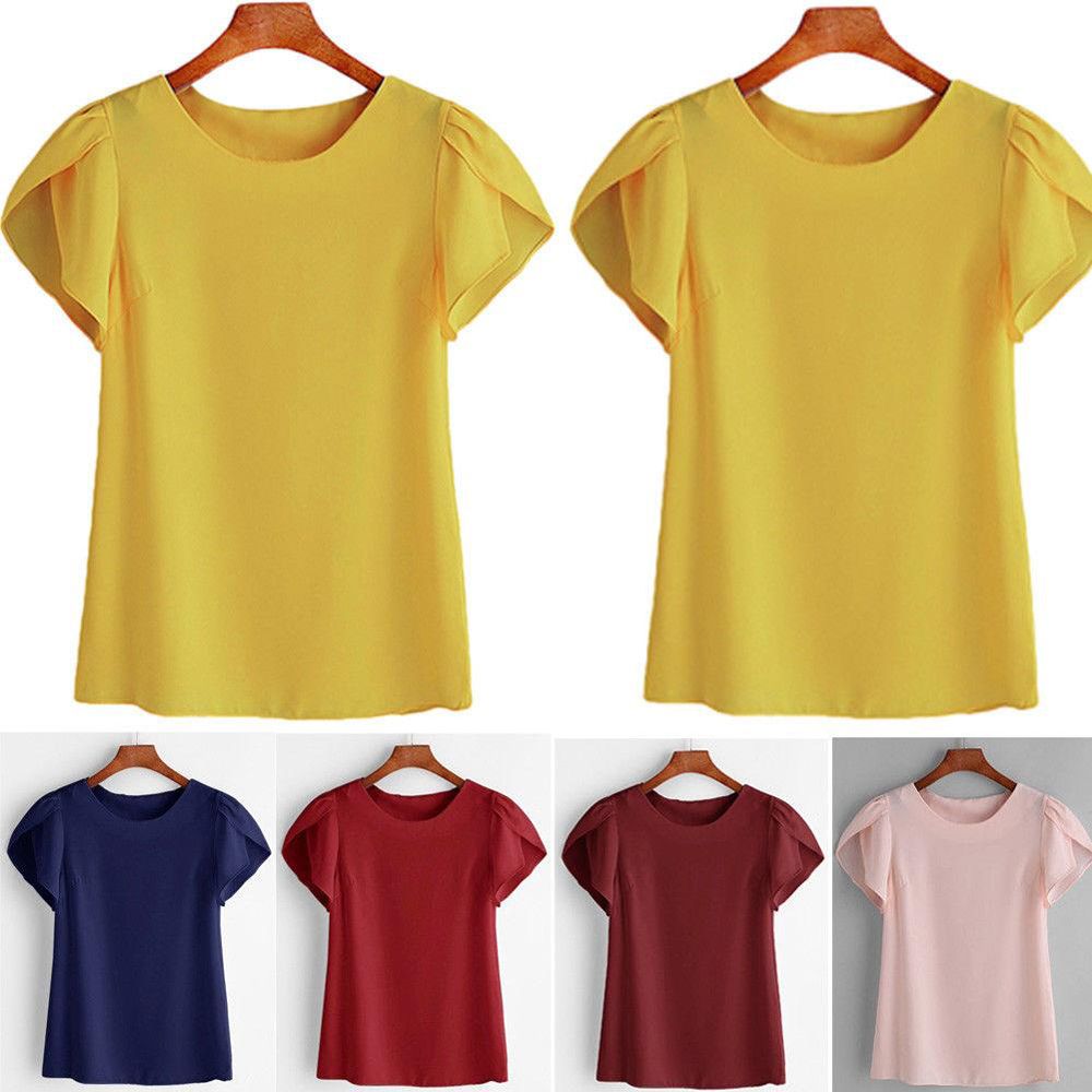Women Short Sleeve Tops Blouse Flower T-shirt Loose Casual Sweatshirts