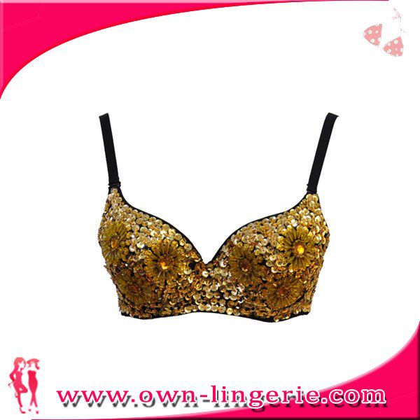 2016 Party ClubWear Women  All-over Chrysanthemum Floral Beaded Sequins  Bra For Performance