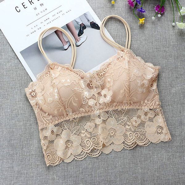 Explosion-proof anti-glare no steel ring summer thin lace tube top beautiful back thin shoulder strap chest wrap camisole with chest pad - Bra