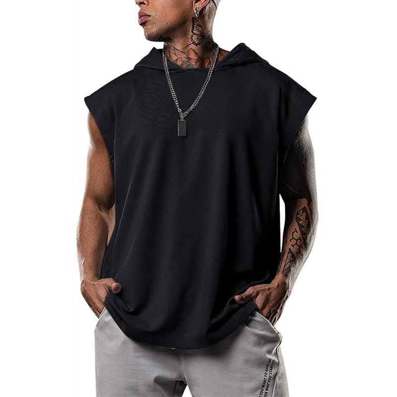 Men's Sleeveless Vest Summer Brand Bodybuilding Stringer Vest Hooded Men's Top Workout Clothes Fitness   Vest Muscle