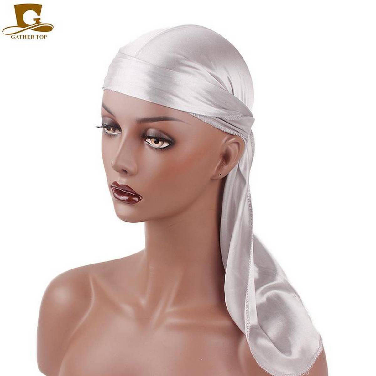 【ALLGOOD】Hair Accessories Satin Durags  Bandanas Stretchable Turban Hat  Tail Silky Pirate Cap