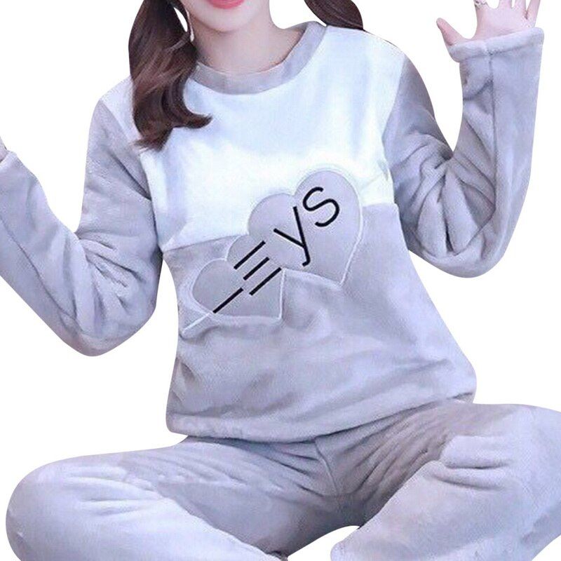 Christmas Flannel Warm Thick Pajama Set for Woman  Winter Cartoon Printed Women's 2 Pieces Suits Sleepwear Pyjama Homewear