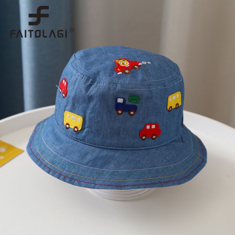 Cute Cartoon Baby Hat Spring Summer Baby Girl Boy Sun Hat Car Soft Cotton Outdoor Windproof Kids Toddler Bucket Cap