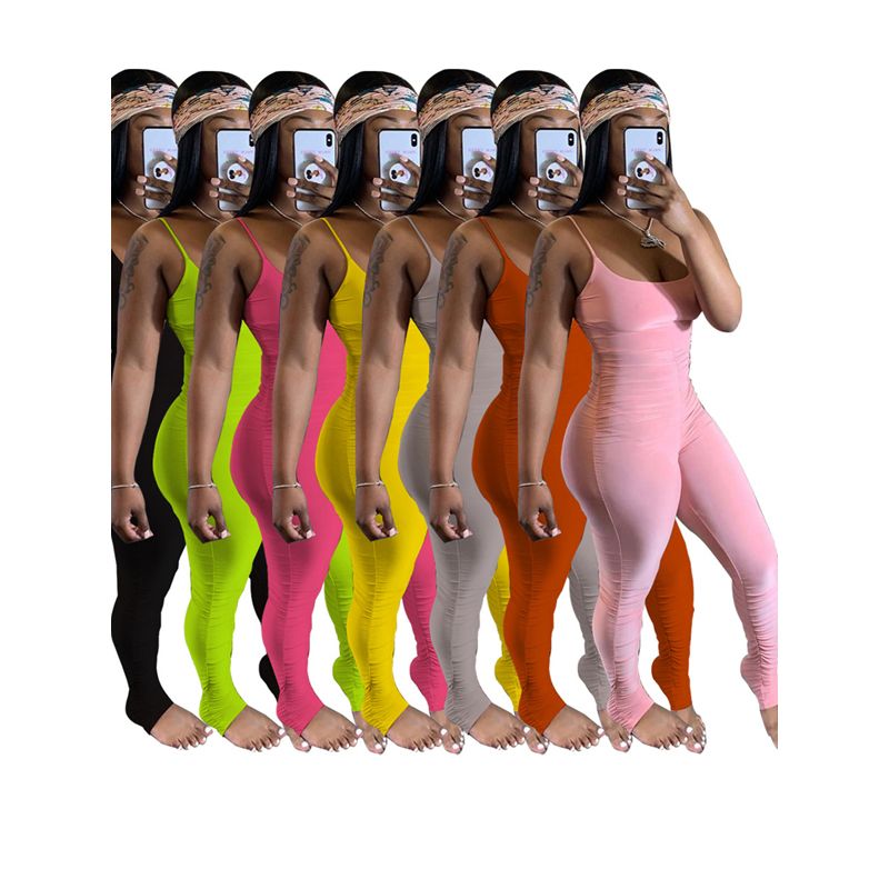 Women's  Suspender Jumpsuit Fashion Solid Color Tight Long Pants Summer New Slimming Jumpsuit