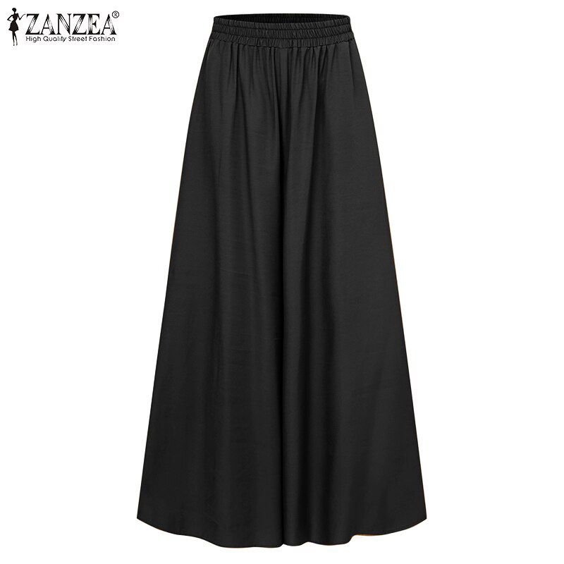 Spring Autumn Elastic Band Wide leg Pants Female Solid Wide Full Length Pant Women's Casual Ladies Pants