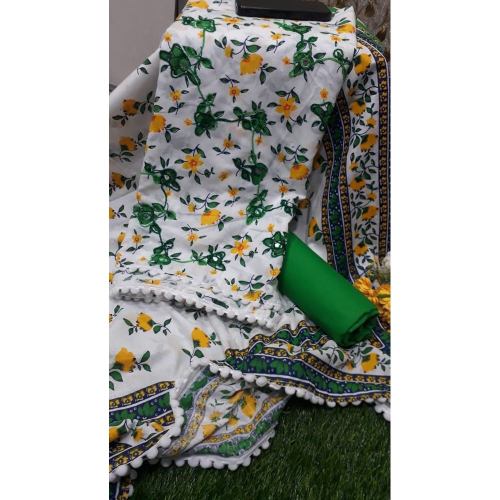 জয় পুরী গ্লাস এম্বডারী থ্রি পিছ-Joy puri Glass emordary Cotton Three Piece [3 Piece] For Women