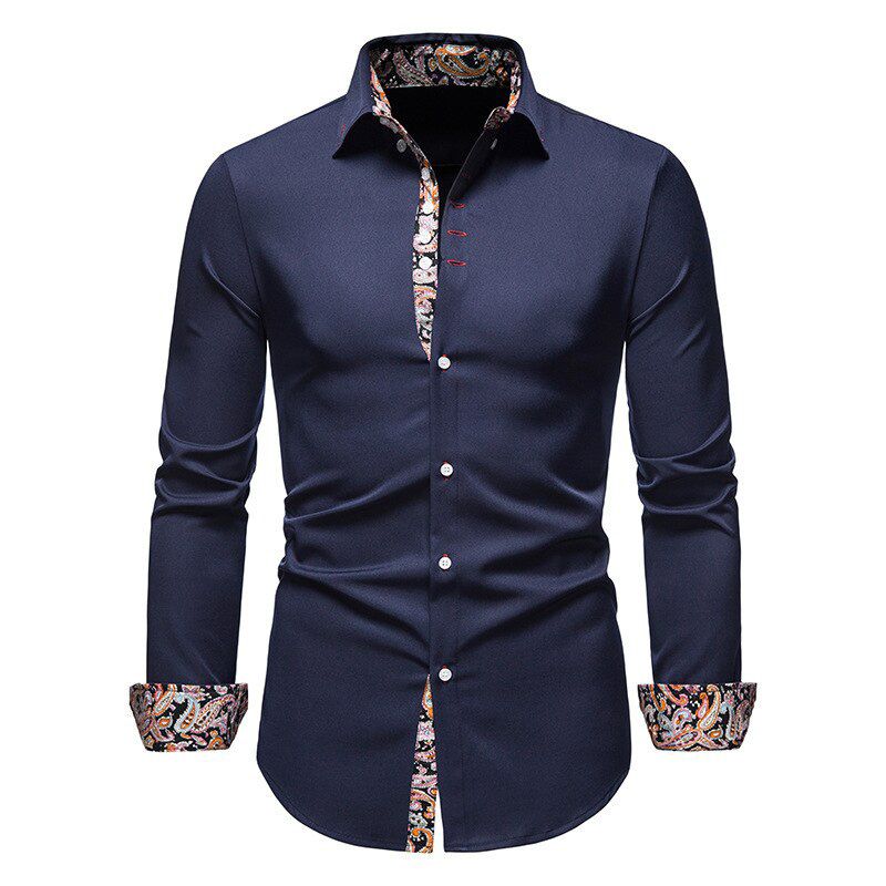 Men's Floral Formal Bottoming Shirt Slim Casual Paisley Printed Shirt Long Sleeve Shirt