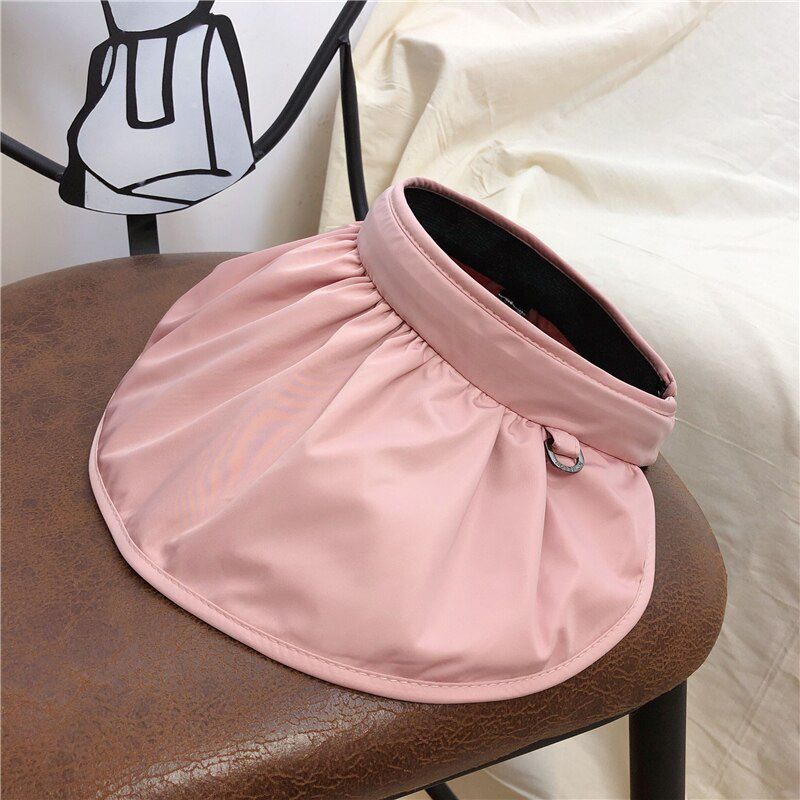 Large Visor Hat Women Large Brim Summer UV Protection Beach Cap cotton hat Solid Color without top Packable UPF 50+ Lady Cap
