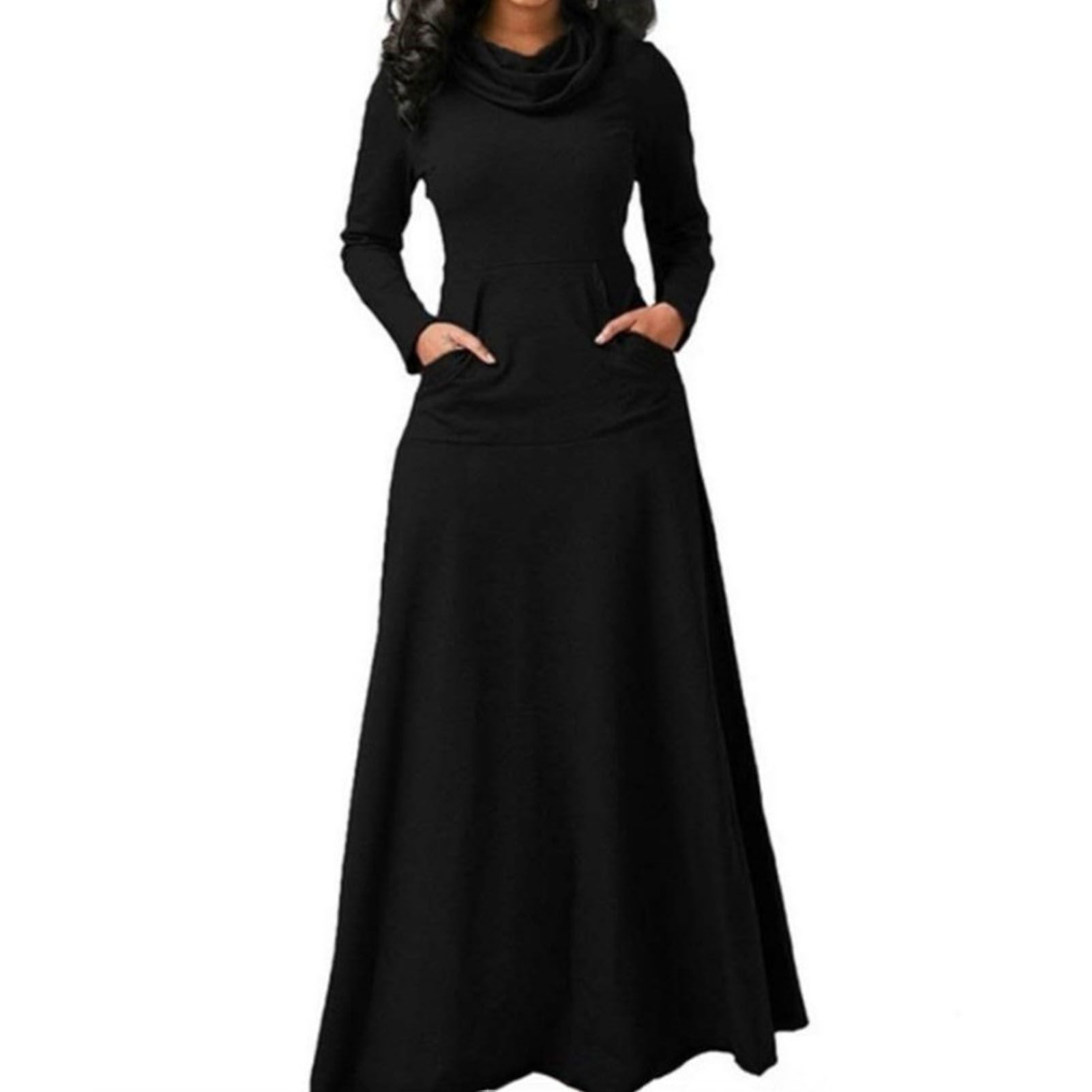 Spring Dress Long Sleeve Leisure Big Pocket Women Dress