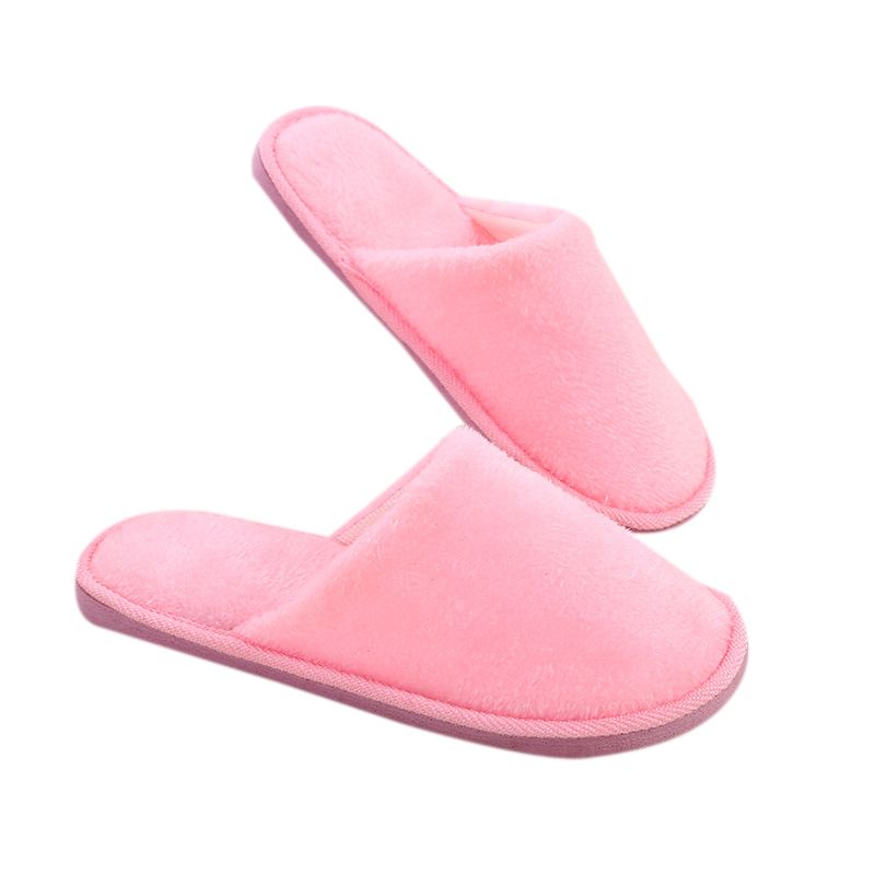 Yfashion Men Women's Soft Long Plush Solid Foam Silent Soles Winter Non-slip Indoor Slippers