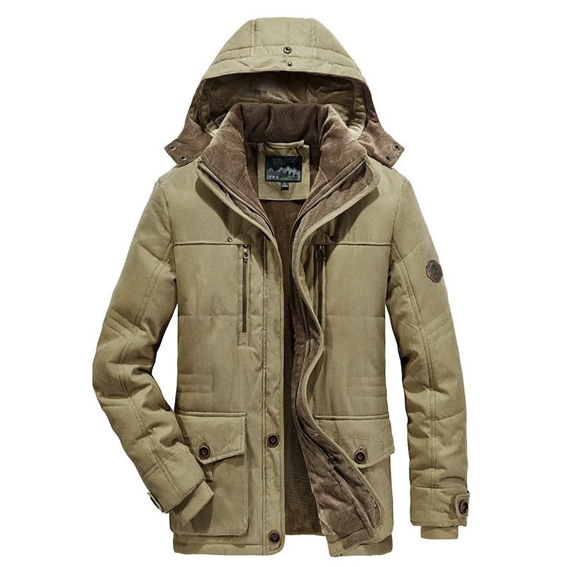 Men Winter Hooded Thick Fleece Parkas Jacket Hat Detachable Coat Men Outdoor Military Casual Pockets Loose Parka Jacket Men 6XL