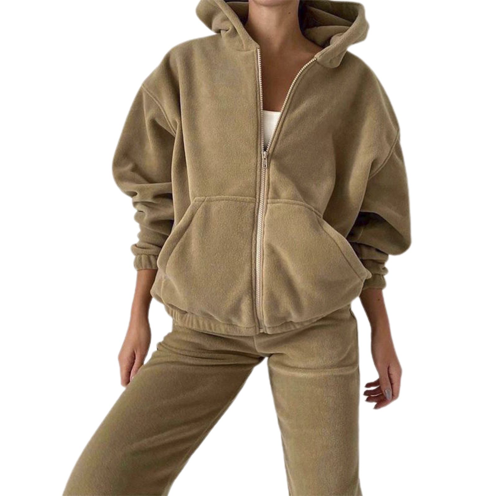 Hoodie Pants Set Long Sleeve Windproof Pure Color Top Pants