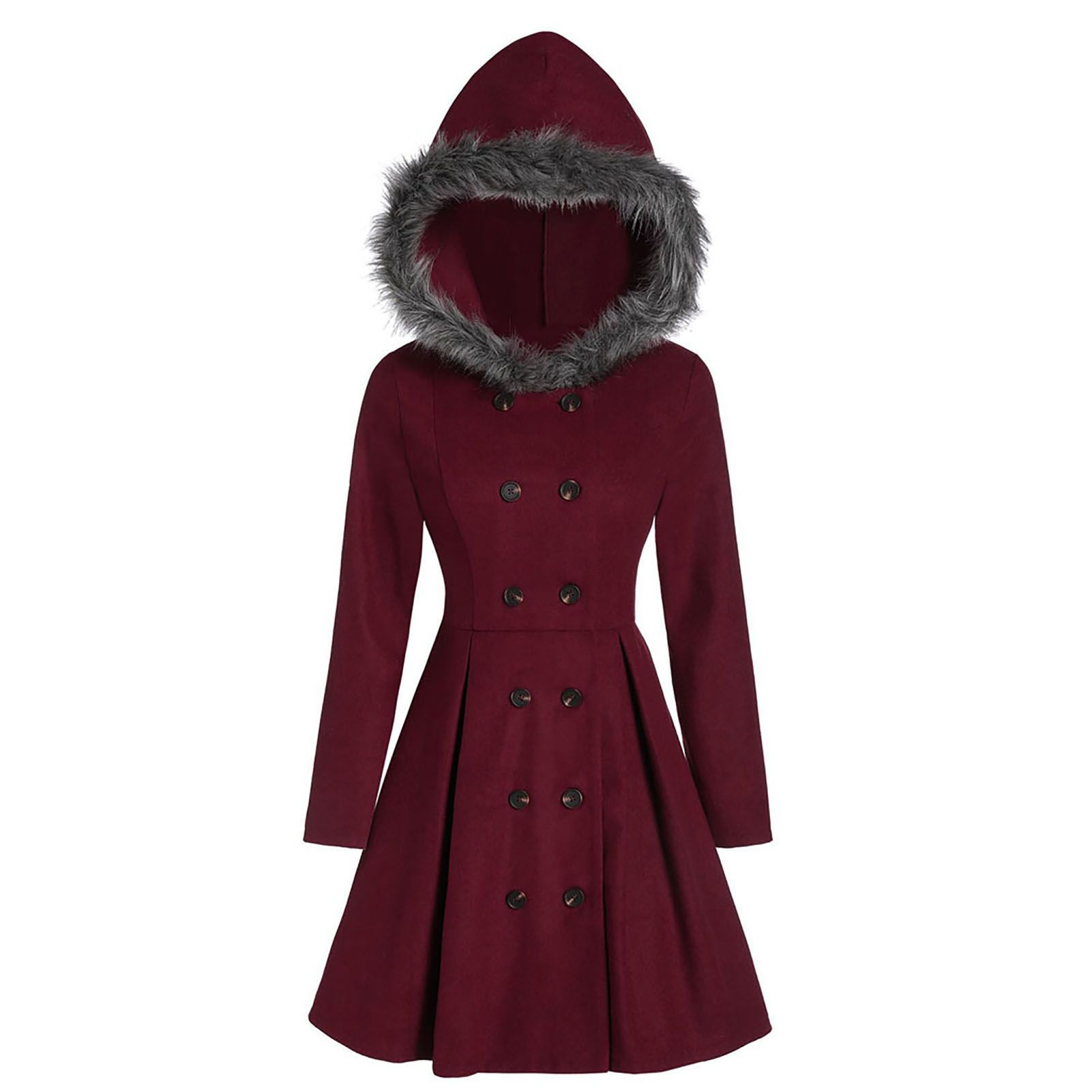 Elegant Coat Waist Tight Hooded Buttons Women Casual Coat
