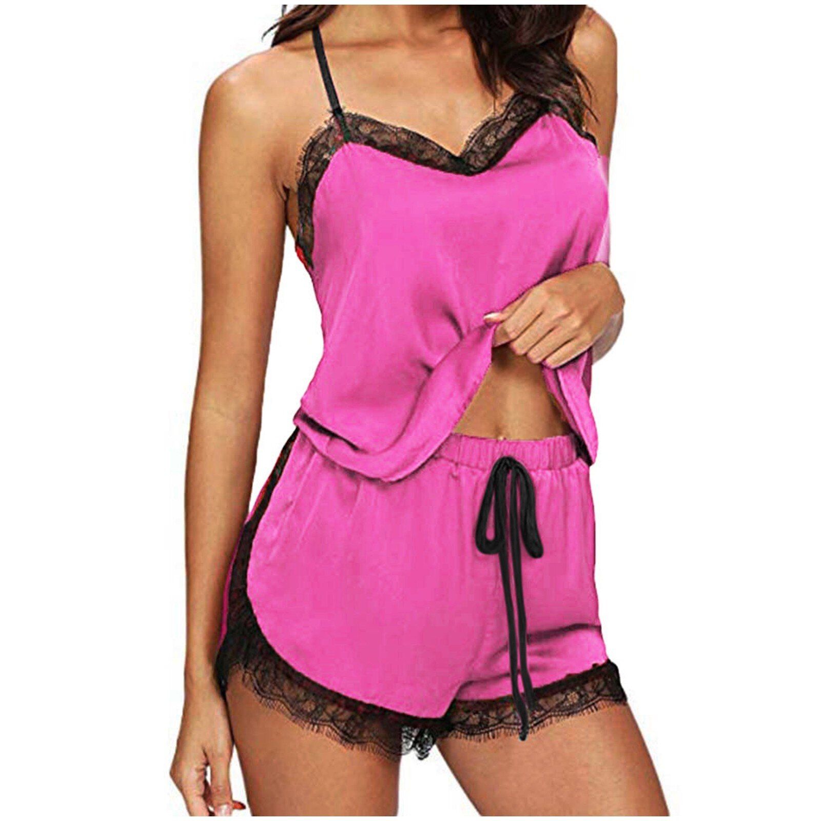 Sleepwear Set Ladies Patchwork Silk Seamless Fashion Women y Nightwear Satin V-neck Camisole Shorts Lingerie Pajamas Set