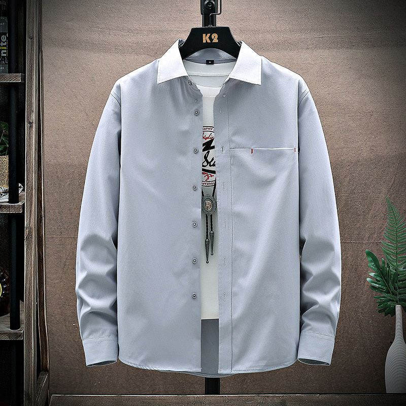 Spring Autumn Men Shirt Casual Long Sleeve Slim Fit Male Streetwear Pocket Shirt Korean Fashion Solid Color Jacket