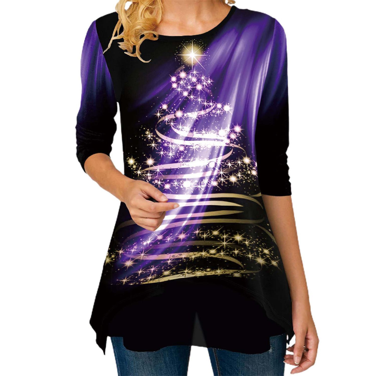 Women Loose T-Shirt Breathable Women's Merry Christmas Shirt Tops