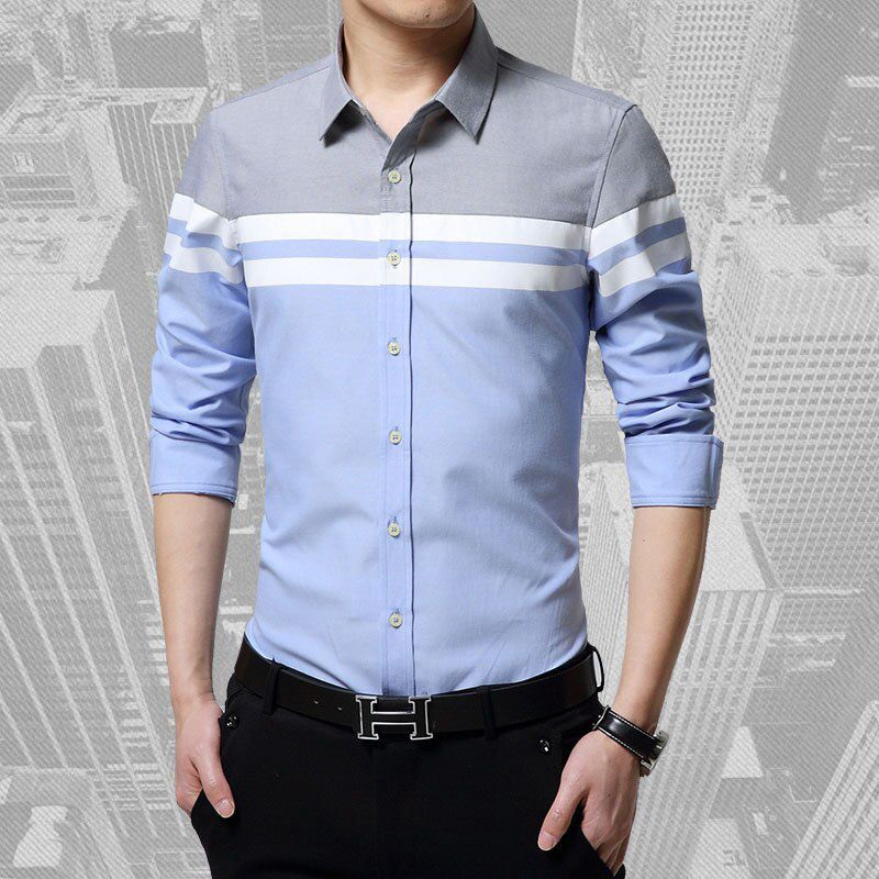 BROWON 2021 Fashion Mens Shirts Brand Clothing Slim Fit Patchwork Stripe Clothes Male Long Sleeve Shirt for Men Camiseta Male