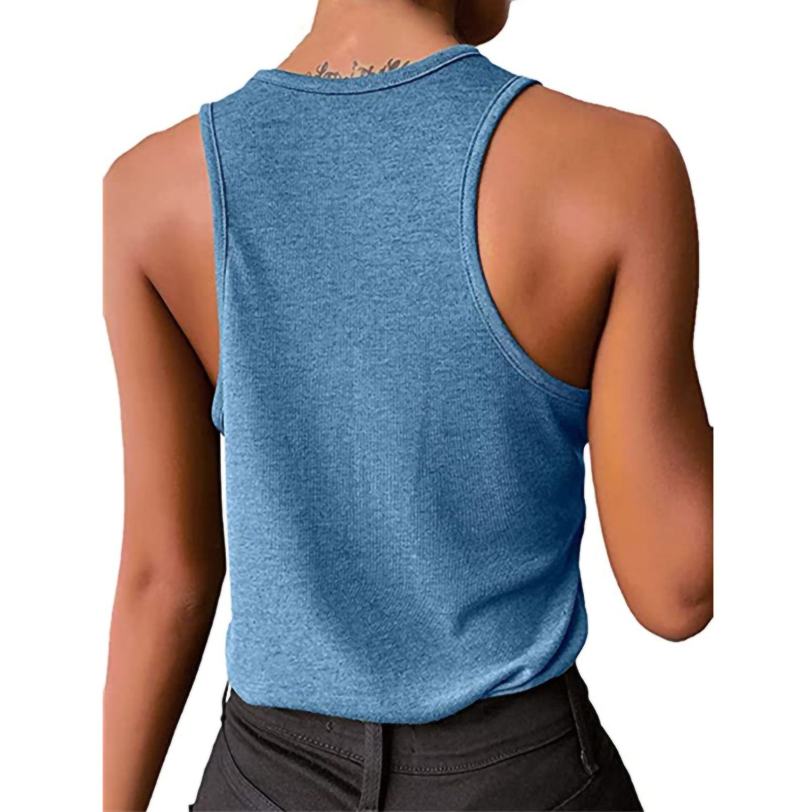 Sunnyheart Women T-shirt Sleeveless High Stretch Pure Color Vest