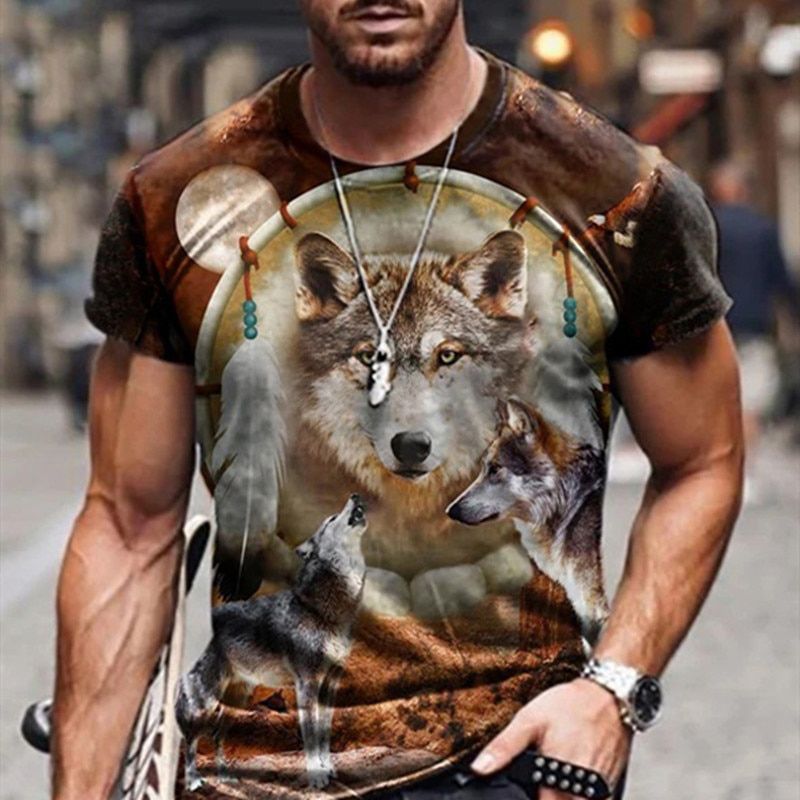 Couple Wolf Print T-Shirt Men's 3D T-Shirt Drop Ship Top Tee Short Sleeve Camiseta Round Neck T-Shirt Fashion Casual Brand 6XL