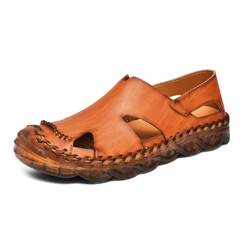 2022 New Summer Men's Leather Roman Sandals Luxury Brand Handmade Sandals Fashion Casual Beach Outdoor Walking Slippers Big Size