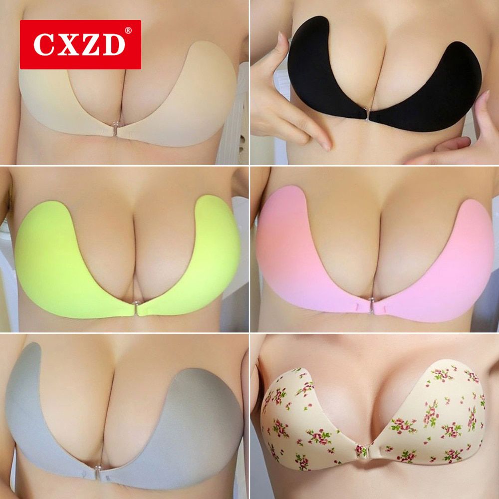 CXZD  Women Nipples Stickers Invisible Push Up Bra Self-Adhesive Silicone Bust Front Closure Sticky Bra Backless Strapless