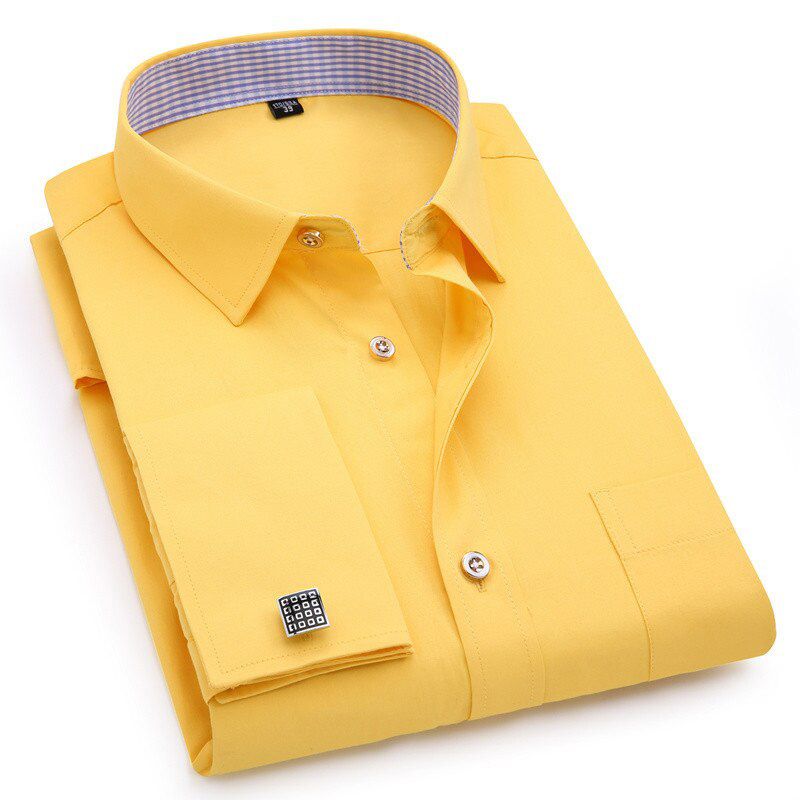 Men French Cufflinks Shirt New Pink Jacquard Fabric Men's Long Sleeve Casual Male Shirts French Cuff Dress Shirts 4XL