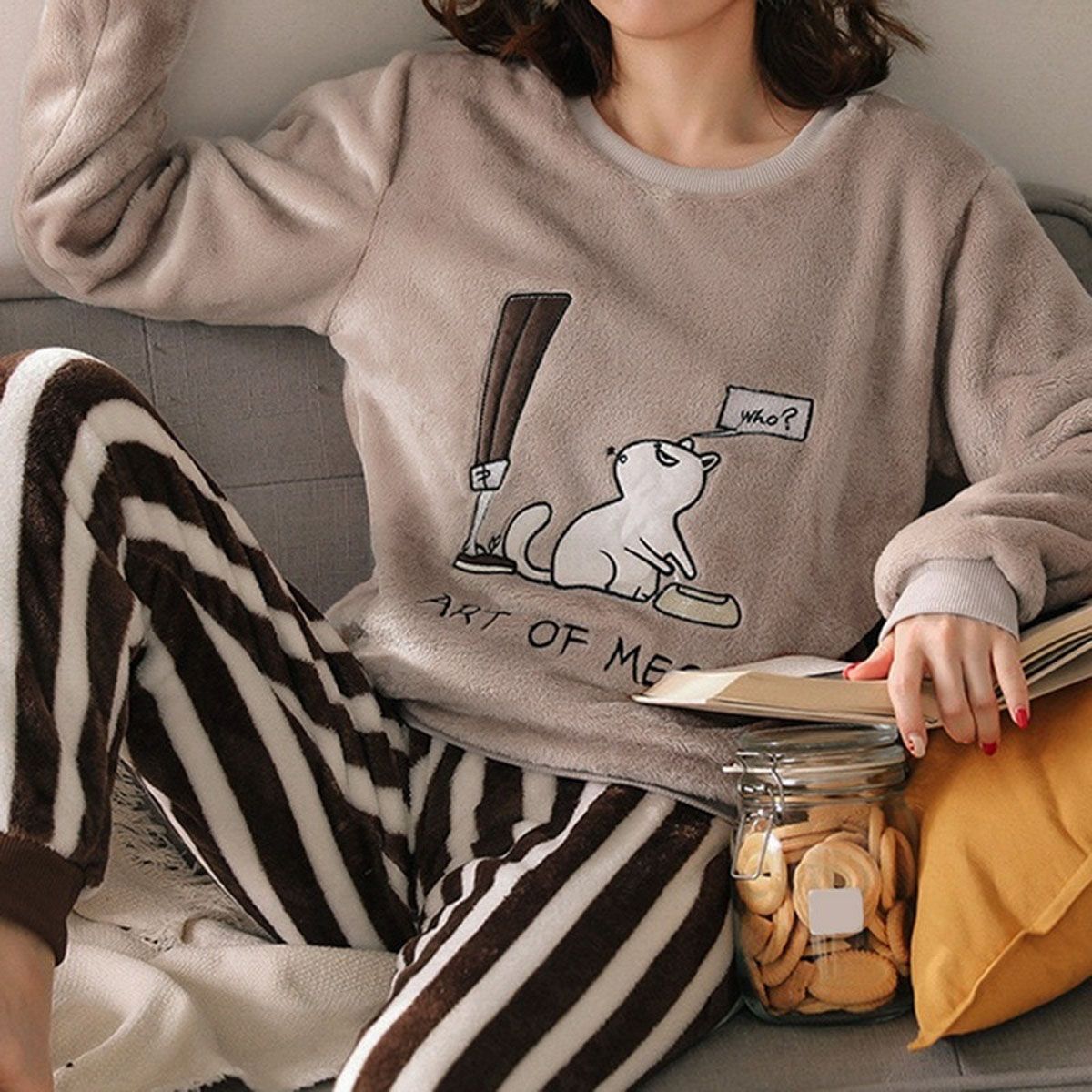Women Print  Warm Flannel Women Pyjamas Sets Thin Coral Velvet Long Sleeve Sleepwear Pajamas Set Fall Winterir