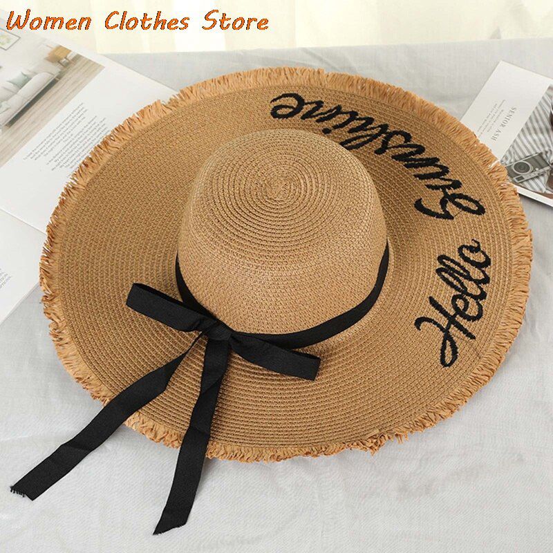 Dome Summer Sun Visor Hats For Women Fashion Letter Straw Hat Elegant Ladies Wide Brim Vacation Beach Sunscreen Hat